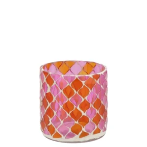 Windlicht mozaiek fuchsia/oranje - small