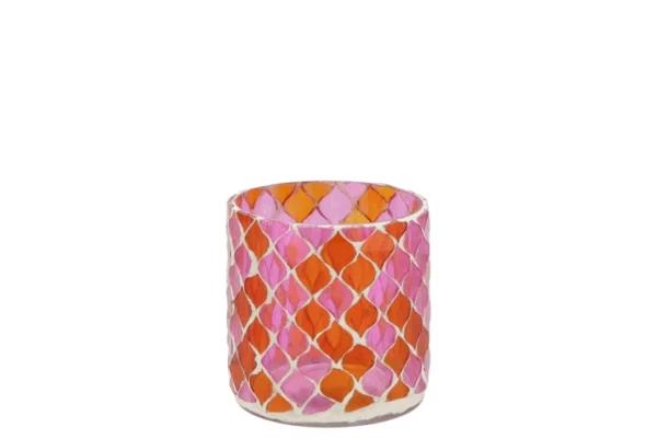 Windlicht mozaiek fuchsia/oranje - small