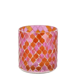 Windlicht mozaiek fuchsia/oranje - medium