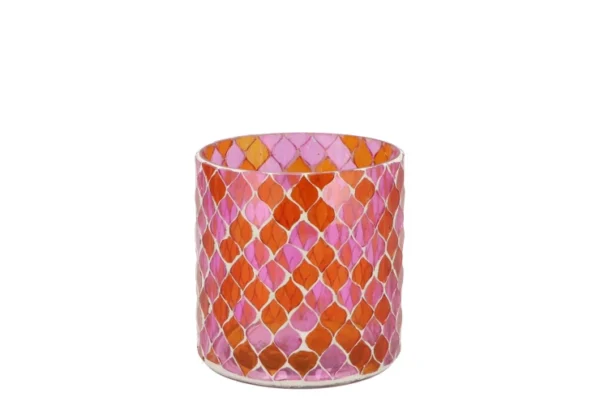 Windlicht mozaiek fuchsia/oranje - medium